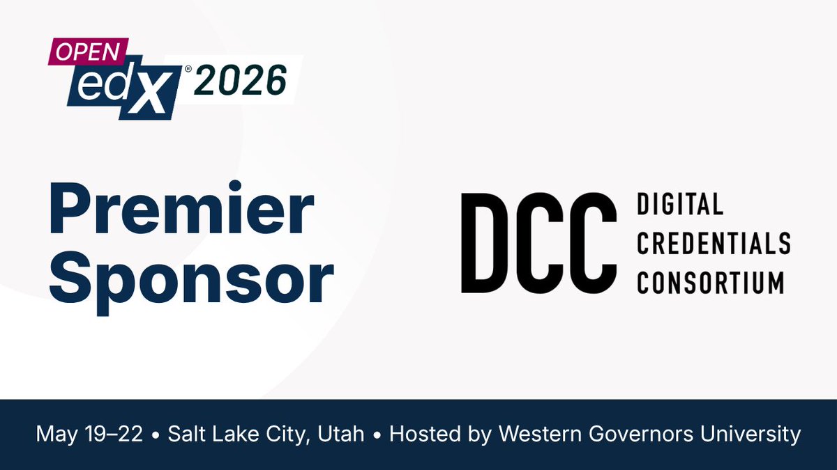 OpenEdX's tweet photo. The countdown is officially on! 🎉  #OpenEdX2026 kicks off on 5/19!

We're proud to welcome Digital Credentials Consortium as a Premier Sponsor!

Check out their sessions on 5/20:
🔹 1:15pm: Sovereignty at Scale
🔹 3:45pm: The Credential Co-writer

 https://t.co/2Sh2F766Z8 https://t.co/I7tJB1SZ1X