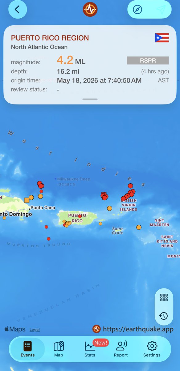 TemblorPR's tweet photo. 4 hrs ago #earthquake 4.2 has hit North Atlantic Ocean, 16.2mi, 7:40 AM AST (RSPR ) https://t.co/uX1eYVakSO #TemblorPR  https://t.co/uX1eYVakSO https://t.co/vsUyytvHTE