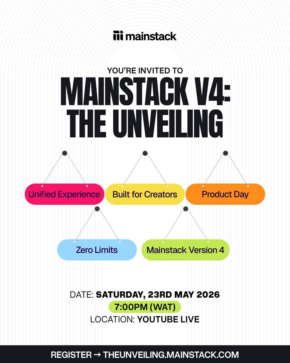themainstack's tweet photo. In just 5 days, your screens would witness a whole new era for creators⏳

Get ready for the next chapter of Mainstack V4, a tool built to help creators run everything in one place.

Register now for free - https://t.co/1HYWlf3tQ7

#MainstackV4 #TheUnveiling #MainstackProductDay https://t.co/fhEzkEuItA