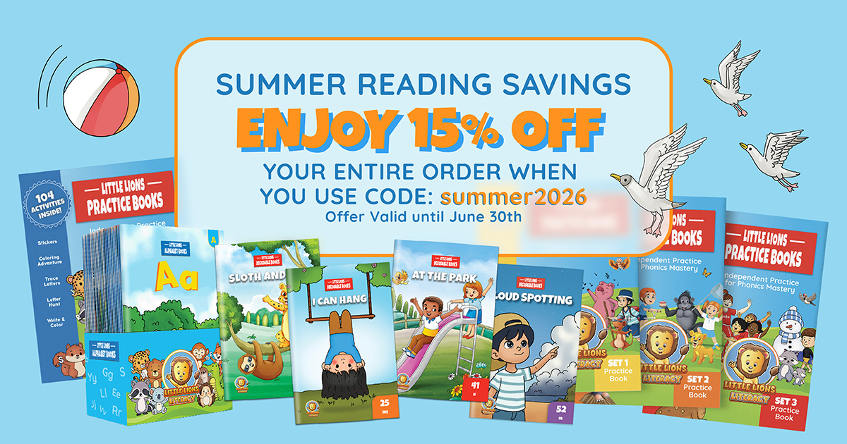 LittleLionsRead's tweet photo. 🎉 Fuel your child's reading joy this summer! Get 15% off sitewide on all Little Lions Literacy early reading resources & decodable books. 🦁📚

✨ Use code: summer2026 📅 Valid through June 30th, 2026
Keep learning fun and bright! Shop now: https://t.co/ruaeIwUuQQ

#EarlyLiteracy #Phonics #SummerReading