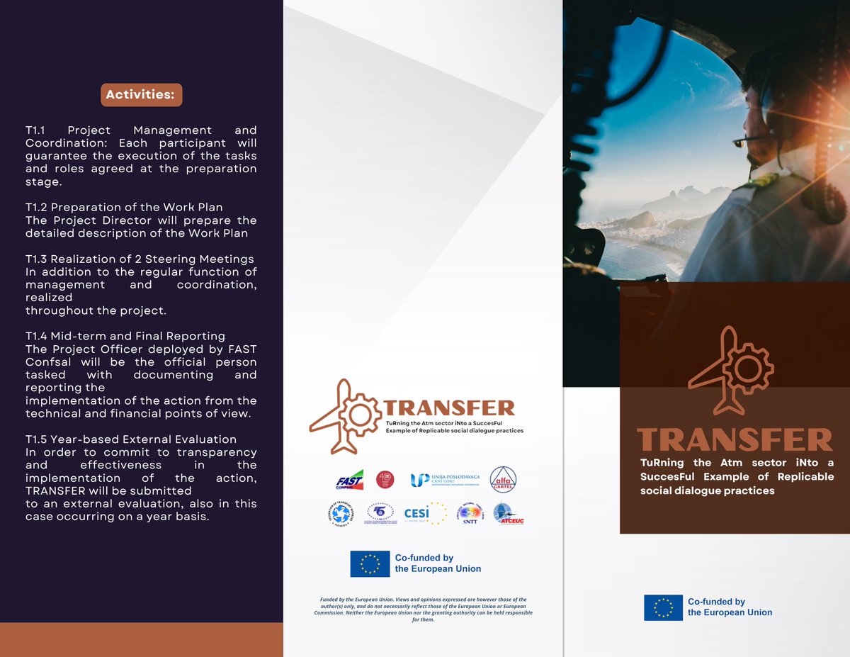TransferTuRning's tweet photo. Introducing the TRANSFER Project: Transforming Social Dialogue in Civil Aviation ✈️🌍

We are thrilled to share the official brochure for the TRANSFER project. Over the next 24 months, this initiative will tackle critical deficits in the transport sector's social dialogue, https://t.co/nXicWH1aa3