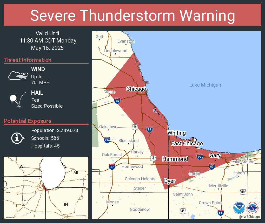 Severe Thunderstorm Warning continues for Chicago IL, Hammond IN and ...