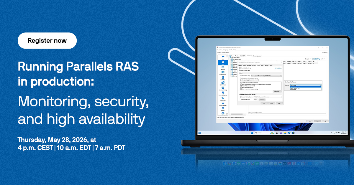 parallels's tweet photo. Join the final session of our Parallels RAS Technical Foundations Series and learn how to confidently run high-performing RAS environments at scale.

Register here: https://t.co/rQS4NlEvfB https://t.co/iKcptuopE2