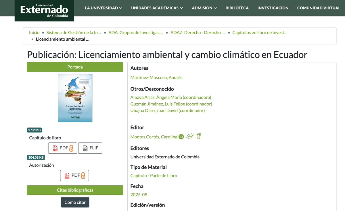 andresmartmos's tweet photo. Comparto en acceso abierto mi artículo “Licenciamiento ambiental y cambio climático en Ecuador”, publicado por la Universidad Externado de Colombia.
Una revisión sobre regularización ambiental y licencias ambientales en Ecuador. 
https://t.co/e6zVv5Pk4E https://t.co/HECTa7PD8r
