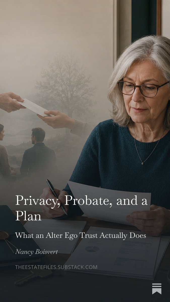 NancyBoisvert's tweet photo. One of my most-viewed topics ever, alter ego trusts, just got an update on Substack. Worth a read if you're 65+ and thinking about probate avoidance.
https://t.co/7VdKYmoyKx
#EstatePlanning #Probate #AlterEgoTrust #CanadianEstatePlanning #nexsteps https://t.co/2ujoqBsqBV
