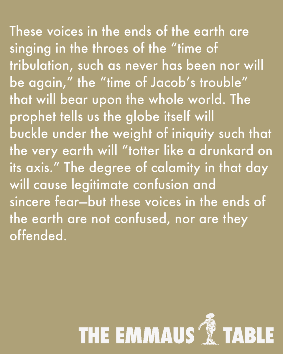TheEmmausTable's tweet photo. "This is the moment in eternity with the declaration of the Son of Man, 'Maranatha,' sweeps across the nations of the earth that, truly, all might be blessed through the promises made to Abraham. And these days, as any, are numbered. This window of mercy will close—because He has promises to keep to Jerusalem, and when the new song reaches her city of origin again, this 'present evil age' will finally end." 

Read and listen to, 'MARANATHA' IS THE NEW SONG by @quicklikesand now. Links in thread.