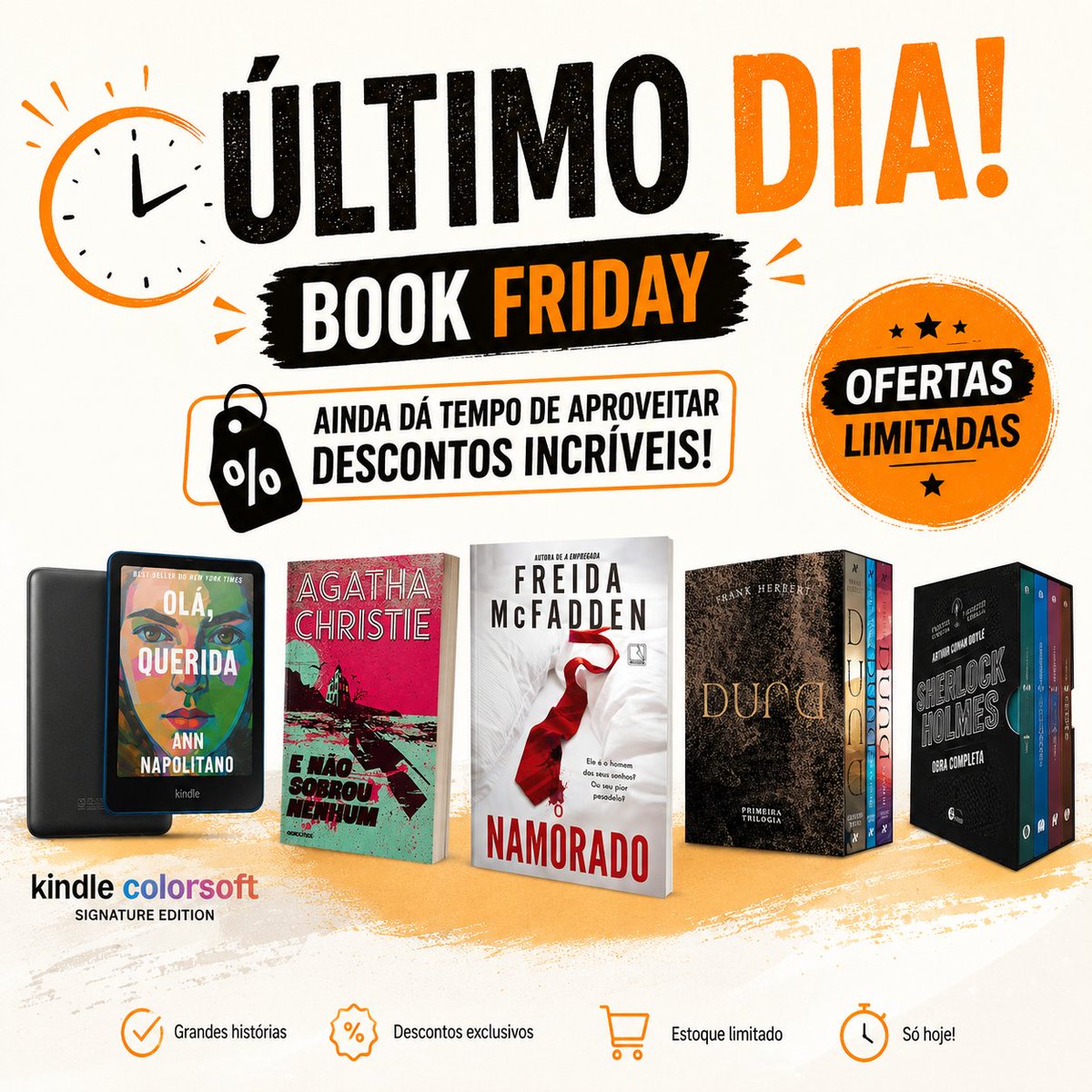 literapolicial's tweet photo. 🚨 ÚLTIMO DIA DA BOOK FRIDAY
Aproveitem as ofertas porque hoje acaba! Olha o resumão.

✔️ Todas as ofertas: https://t.co/witpyQTbUX
✔️ Kindles: https://t.co/kLNlwsFZ0Y
✔️ 20% off em Livros: https://t.co/uCD4Sm2WsA
✔️ Só no app - 15% off em livros: https://t.co/ygQxOkABG6
✔️ Freida McFadden: https://t.co/44BmBWyi3z
✔️ Agatha Christie: https://t.co/hITu2IakaN