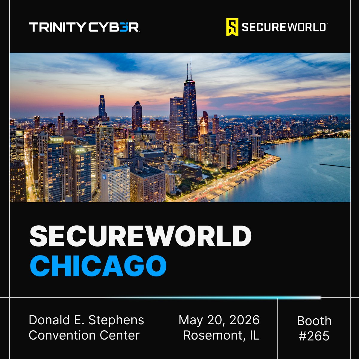 TrinityCyber's tweet photo. Team Trinity Cyber is headed to @SecureWorld Chicago on May 20 — and we’re bringing a different approach to modern cyber defense. Visit us at Booth #265 to see Active Network Defense in action.

#Cybersecurity #ZeroTrust #VPNReplacement https://t.co/xsa9FagnWA