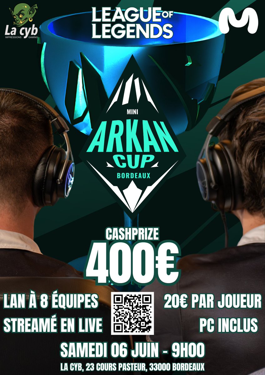 ArkanProject's tweet photo. 🔥 La Mini Arkan CUP #2 revient sur League Of Legends ! 

🔥⚔️ 8 équipes
💸 400€ de Cash Prize
🎙️ Stream &amp; cast par l’Ezza Crew
📍 La CYB — Bordeaux
🕘 Début à 10h00💰 20€ par joueur📝 Inscriptions &amp; paiement sur MonTournoiEsport

Qui succédera à Arkan Project 🏆? https://t.co/1DkevjwuUy