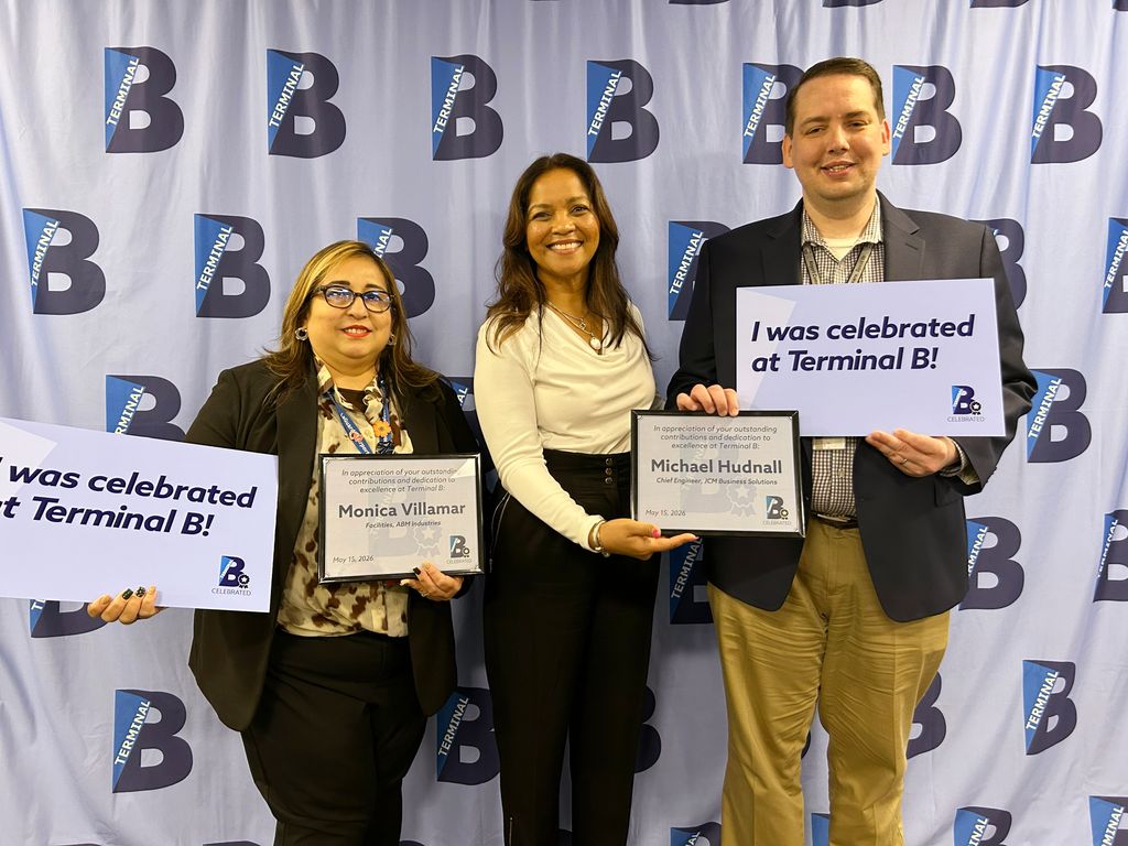 terminalBLGA's tweet photo. Last week, we honored Monica Villamar, @ABM_Industries and Michael Hudnall, JCM Business Solutions at LGA Terminal B’s quarterly B-Celebrated employee recognition award ceremony, hosted by CEO Suzette Noble. They were nominated by colleagues for going above and beyond. Congrats! https://t.co/aD4PofT2CR
