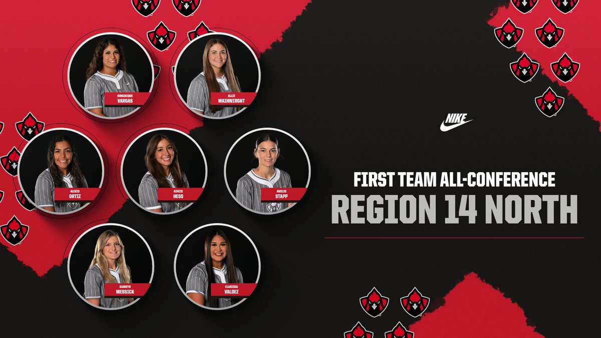 TVCCSoftball's tweet photo. Region 14 North All Conference 𝐅𝐈𝐑𝐒𝐓 𝐓𝐄𝐀𝐌

🔺Dominique Vargas- P
🔺Allie Wainwright- IF
🔺Alexis Ortiz- IF
🔺Kenzie Hess- IF
🔺Amilee Stapp- OF
🔺Kamryn Messick- OF
🔺Clarissa Valdez- DP

#CardinalNation | #BirdGang https://t.co/cK6ENlW1jk