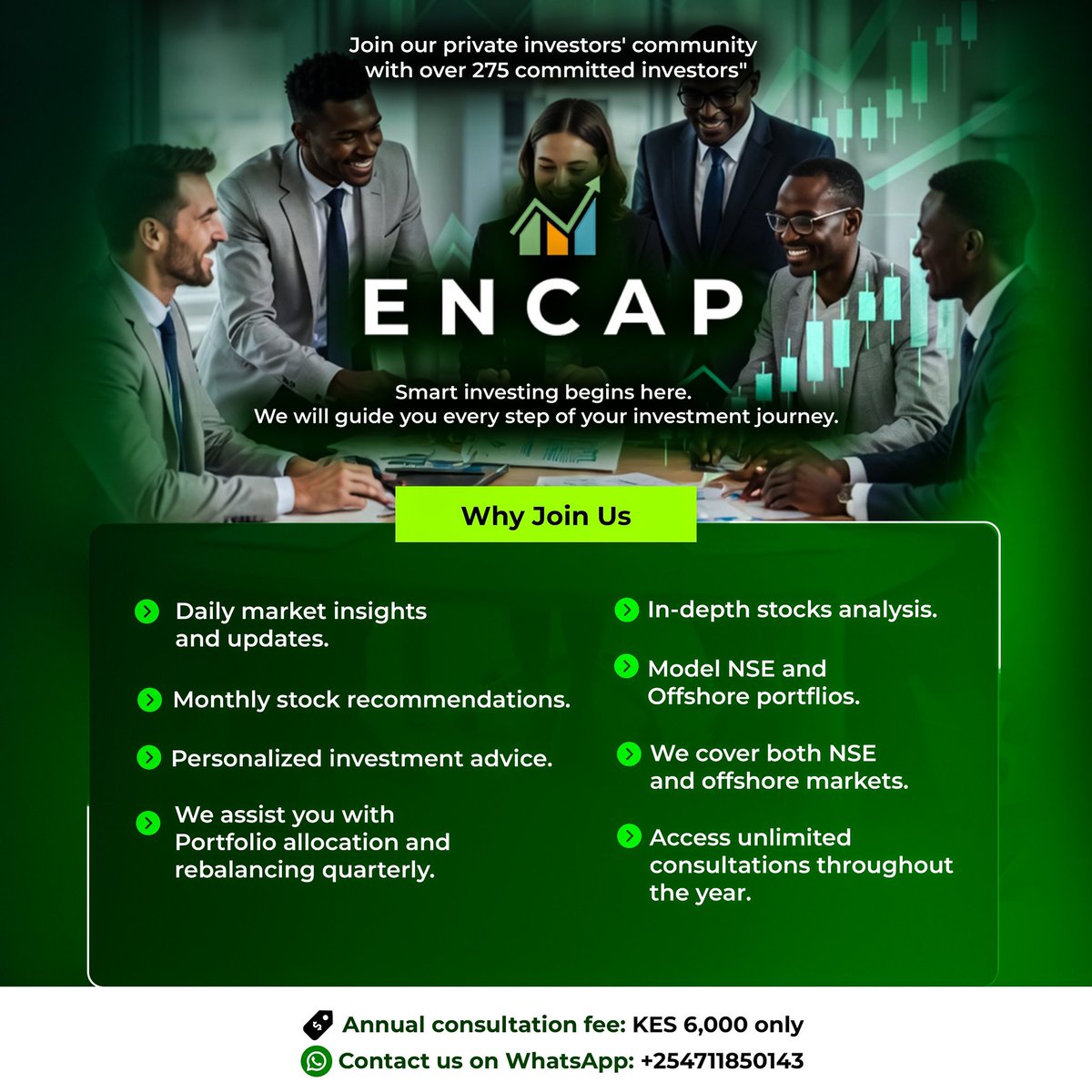 WaruhiuFranklin's tweet photo. Join our exclusive investors' community with over 275 committed investors who are serious about building wealth.

Whether you're investing on the NSE or exploring offshore opportunities, we have got you covered.

Our annual fee is KES 6,000 only, giving you unlimited consultations throughout 2026.

Join us today. WhatsApp: +254711850143