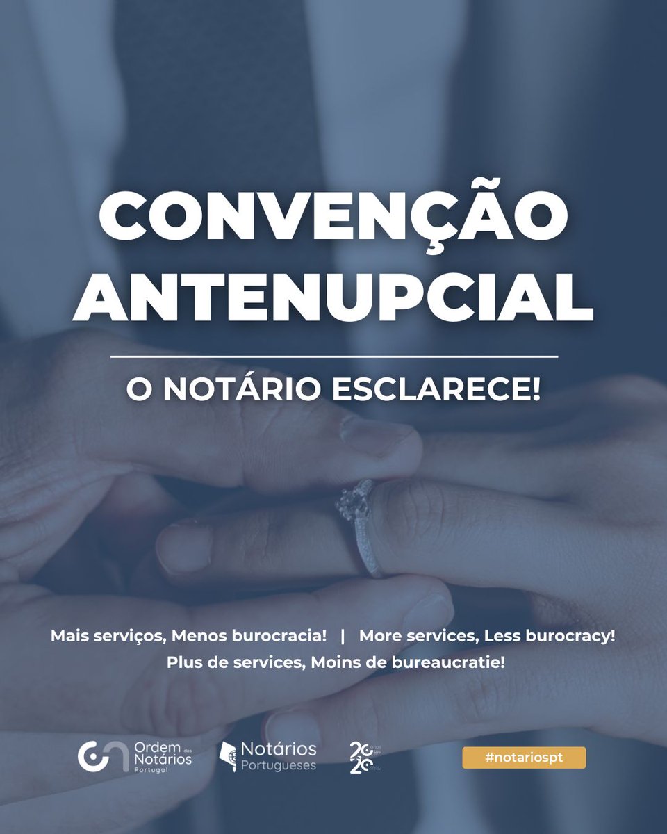 NotariosPT's tweet photo. Sabe o que é uma convenção antenupcial? Consulte o notário mais próximo de si em https://t.co/swFEYi78BD

Do you know what a prenuptial agreement is? The Notary explains!

Savez-vous ce qu’est un contrat de mariage? Le Notaire explique!

#notariospt https://t.co/B5SKL0NLbM