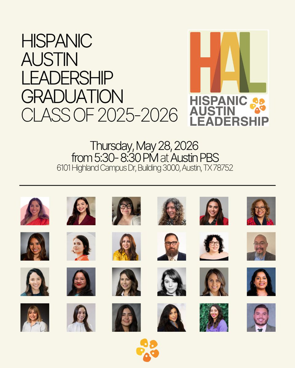 GAHCC's tweet photo. The countdown has begun–last few hours to get your HAL Graduation tickets! 

Join us as we honor the incredible journey of our Hispanic Austin Leadership (#HAL) Class of 2026 at their upcoming Graduation! 

Thurs, 5/28/26 from 5:30 – 8:30 PM at Austin PBS.
https://t.co/3pKCHIZnxT https://t.co/6uo1ygLcKB