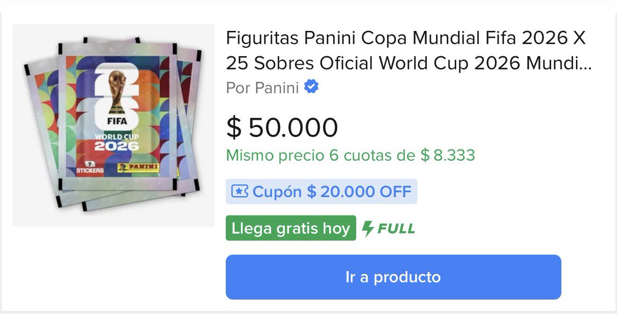 vmenditto's tweet photo. ⚽️ 🇦🇷 Yaaaaaaa urgente $1.800 el paquete envío gratis a todo el país 

Panini oficial 

Cupón $5.000 DESCUENTAZO
Quedan a $1.800 cada paquete 

Link 🔗 
https://t.co/kp5bYomns9 https://t.co/RO73AuSKFc