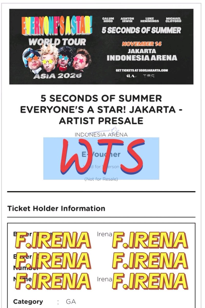 42jeexie's tweet photo. ‼️ help me to handover the 5sos ticket ive booked🥹🙏 ‼️

WTS WTO (Oper) 5SOS EAS TOUR IN JAKARTA - GA PRESALE 1 TIX

hi guysss alhamdulillah i just won a GA ticket so i wanna handover the ticket ive already booked from kak iren @AmazingGreyson ✨️

dm for more details ya~ https://t.co/9GKppjce5V
