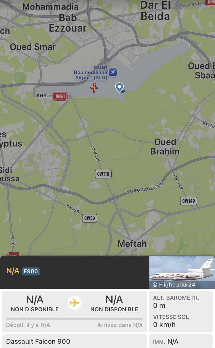 CH_LEBAD's tweet photo. 🟠🟠🟠  Le Falcon F-RAFQ #CTM009 s’apprête à quitter l’aéroport international d’Alger #ALG 🇩🇿
@GDarmanin https://t.co/Er8L5fT31X