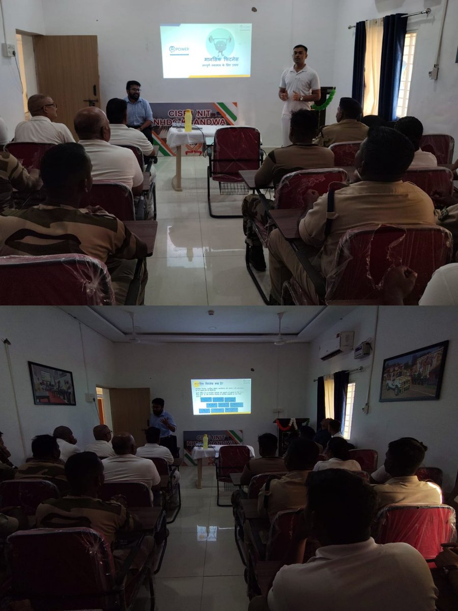 CISFCentral's tweet photo. #ProjectMANN held a #MentalFitness session at #CISF Unit NHDC Khandwa.Psychologist Akshat Srivastava led 1-on-1 screenings & a lecture on stress management,boosting operational readiness & personal well-being. Personnel actively participated to build a stronger,healthier force! https://t.co/KNIbjTpWMx