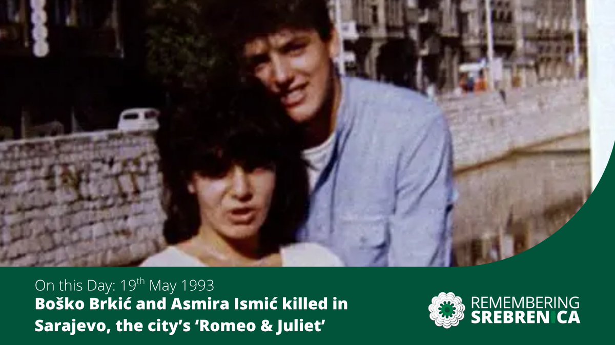 SrebrenicaUK's tweet photo. #OTD on 19 May 1993, Boško Brkić and Asmira Ismić, a Serb and a Bosniak, were killed trying to flee Sarajevo. The young couple has become a symbol of a multi-ethnic Sarajevo, and their fate a haunting reminder of the horror of the war in the city. 
#RememberingSrebrenica https://t.co/O9X7DAabuO