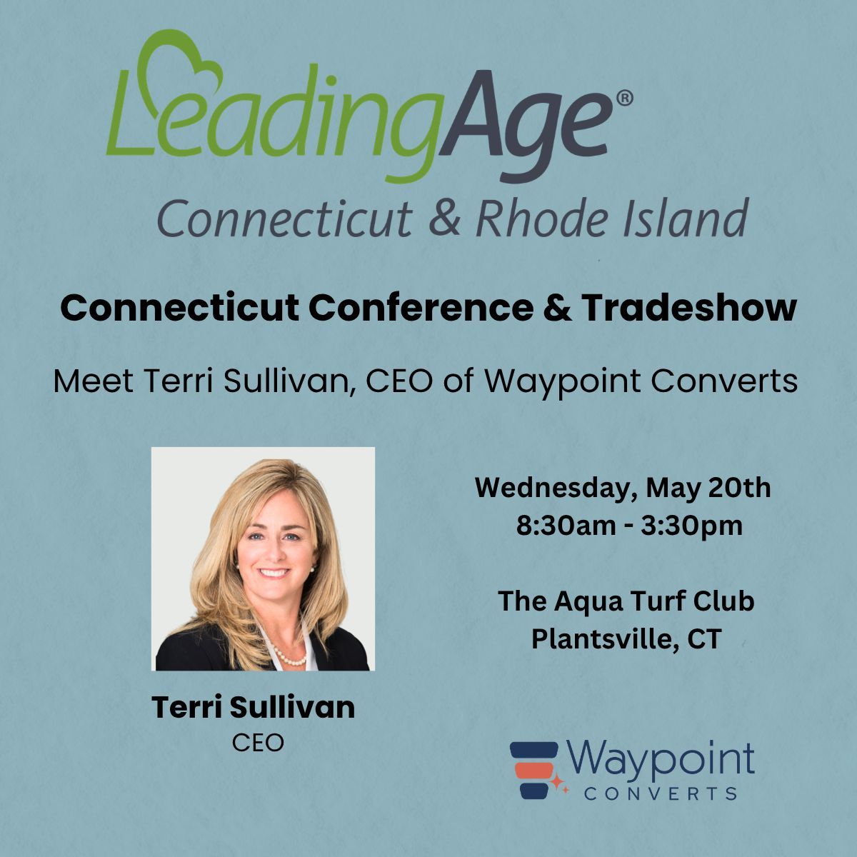 Waypointconvert's tweet photo. Changemakers move first. We'll be at LeadingAge CT on Wednesday. Grab time with Terri before spots are gone. https://t.co/jfjebg72NW 
#LeadingAgeCT #Changemakers2026 https://t.co/rpLbDacbzR