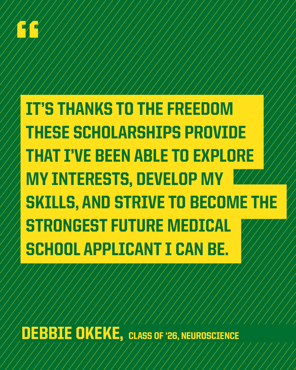 UOGiving's tweet photo. “The scholarship support from donors to the University of Oregon has made a profound and positive impact on my journey here.”

Scholarship support is allowing Debbie Okeke ‘26 (neuroscience) to work towards being a strong medical school applicant.

Your support shapes the future. https://t.co/17KfZdsLa6