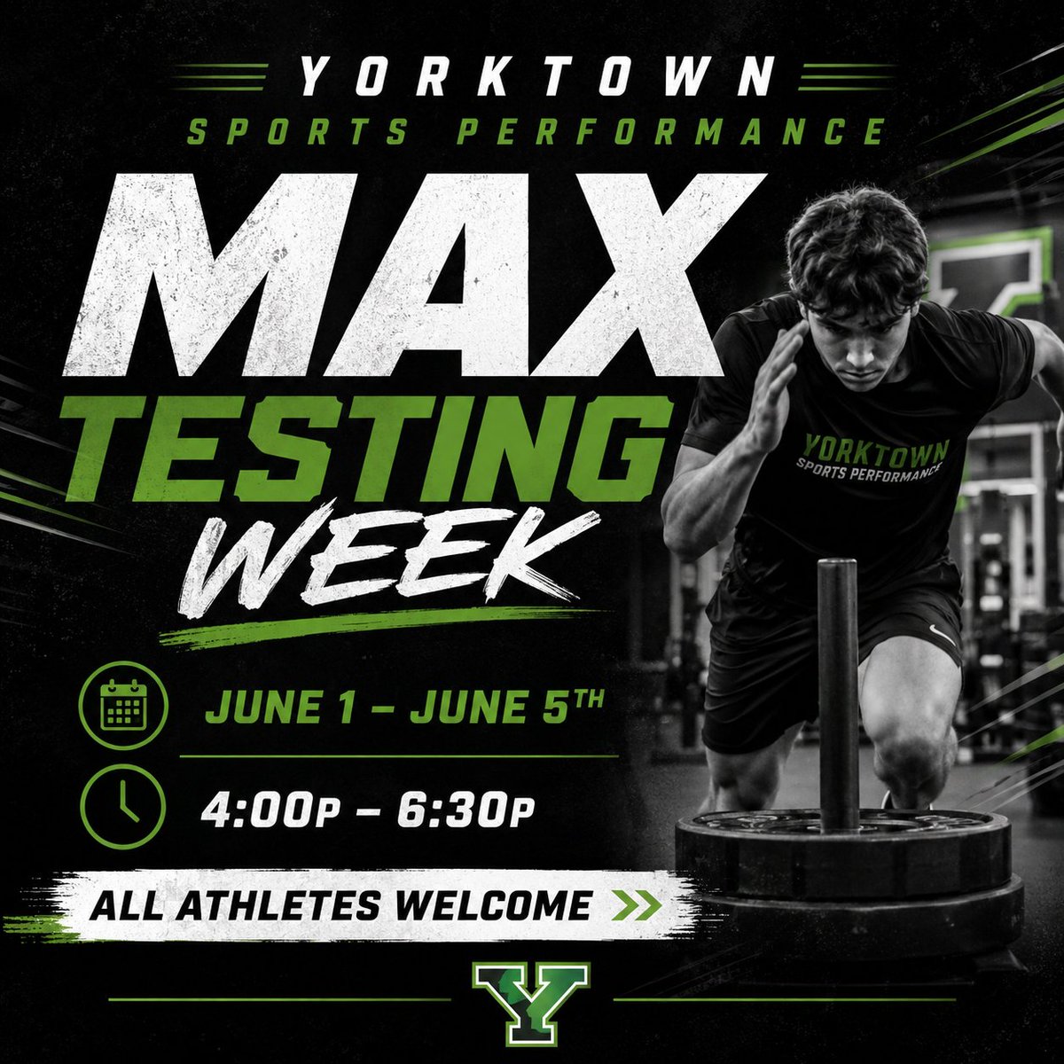 YtownSportsMed's tweet photo. 9 training days left until our end of the year max testing week! If you have any questions please reach out to Coach Giuliano in Athletics. #CULTURE #responsibleresistancetraining #makethemcount https://t.co/rj8iamUsW2
