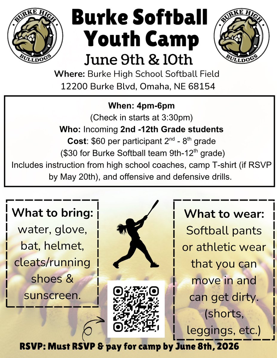 OPS_BHSoftball's tweet photo. JOIN US FOR CAMP &amp; BRING A FRIEND 🥎❤️
* updated camp flyer 

Registration closes June 8th, must register by May 20th to get a t-shirt. Registration after May 20th will be first come first serve for available sizes. 

@OPS_Burke 
#BurkeSoftball #SummerCamp https://t.co/ZTBqpPrZwV