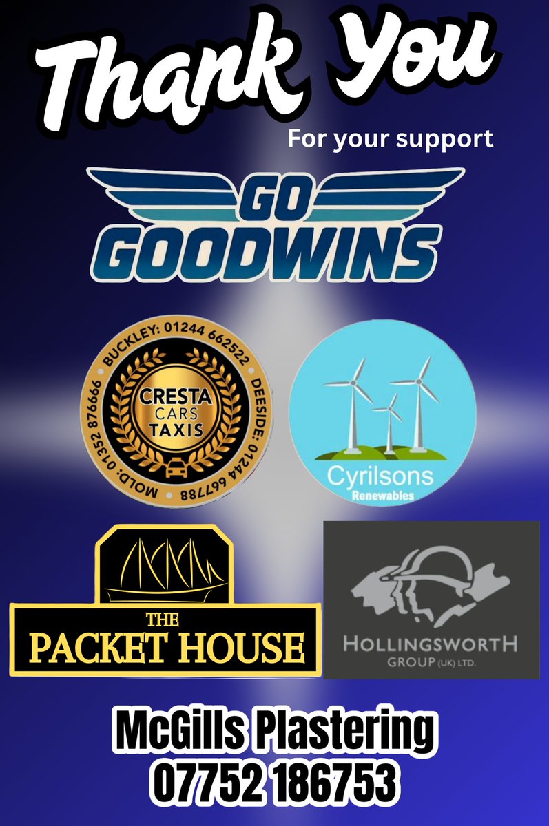 Tony_Roberts_76's tweet photo. THANK YOU FOR YOUR SUPPORT
Now that our season is officially over,  @Greenfieldfc would like to Thank our club sponsors for their support throughout the season,  
Go Goodwins Coaches 
Cresta Taxis 
The Packet House  
Cyrilsons Renewables
McGills Plastering 
Hollingsworth Group https://t.co/XR1GWZqmEQ