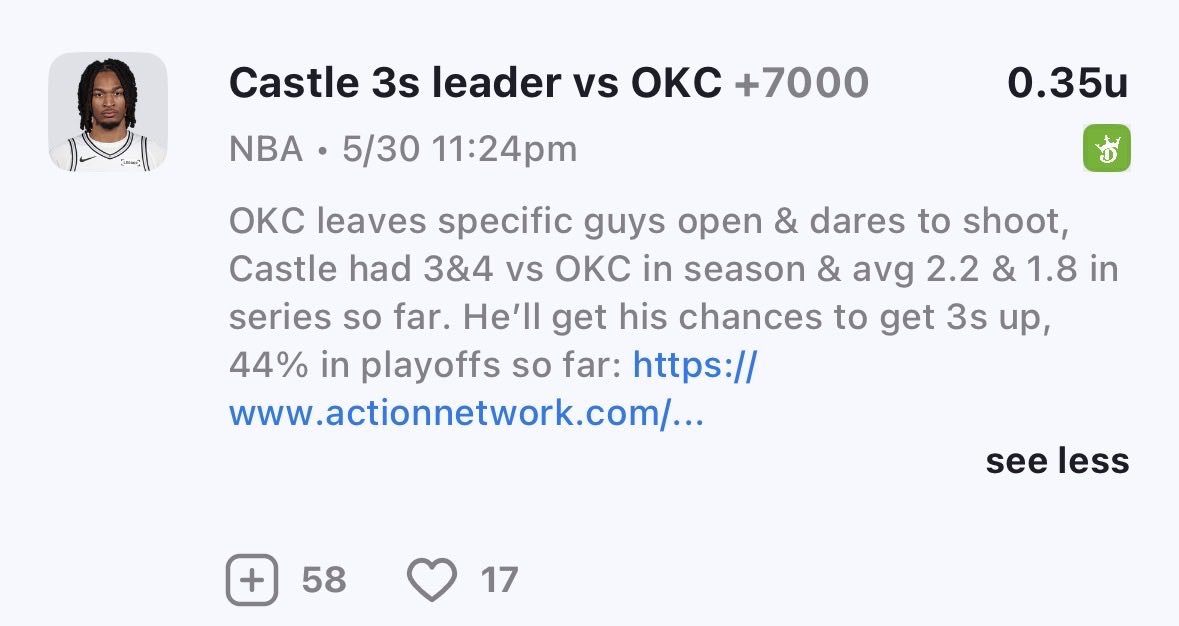 KneeAllOh's tweet photo. @wheatonbrando @ActionApp @ActionNetworkHQ Hard to trust this guy when he’s lying about the juice. Check out his alleged futures for the Spurs/Thunder series vs what the book is actually offering. https://t.co/clnG3qNLx6