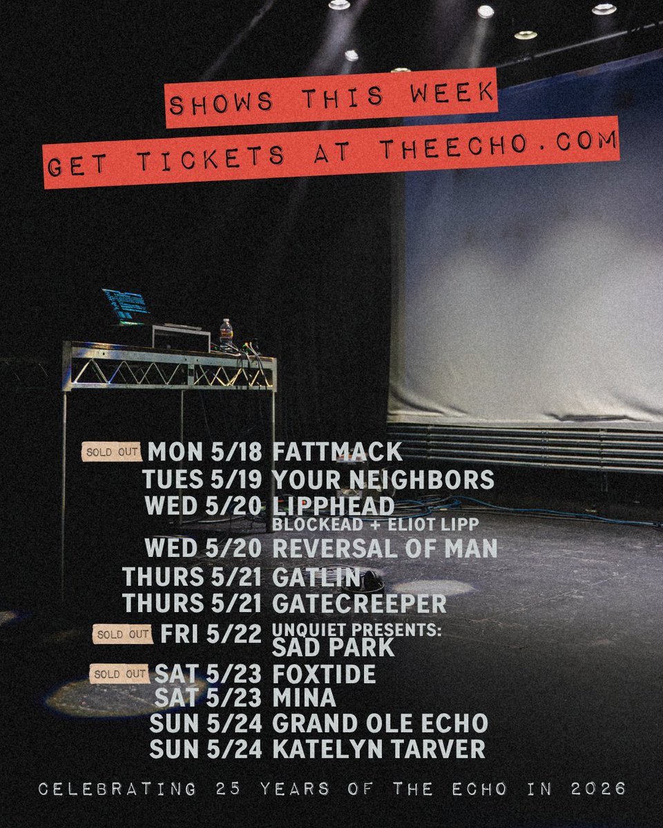 TheEchoLA's tweet photo. THIS WEEK AT THE ECHO &amp; ECHOPLEX!  �� 
🎟️🔗 https://t.co/fgswMpHlUp https://t.co/sYn9NeX2bR