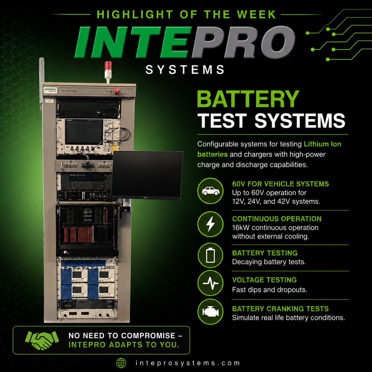 InteproSystems's tweet photo. Highlight of the Week
Introducing @InteproSystems’ Battery Test Systems
Designed for today’s high-power applications, our systems deliver reliable, high-performance testing for lithium-ion batteries and beyond.
https://t.co/drM06975Zn
#InteproSystems #BatteryTesting https://t.co/7uCW2CDQxP