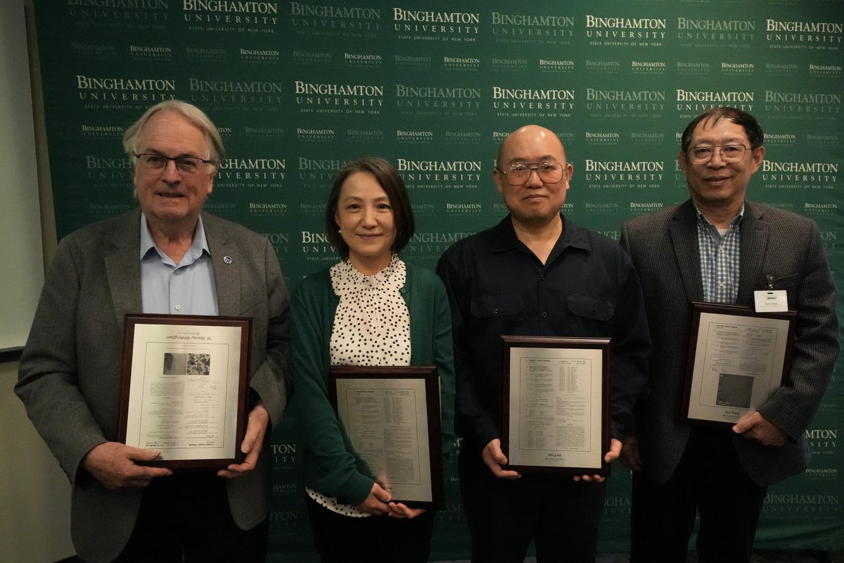 ACSBinghamton's tweet photo. At the 2026 Binghamton University Innovation to Impact Symposium, Ming An, James Fang, Stan Whittingham, and Lan Yao were celebrated as inventors of 2025 and Huiyuan Guo and Teresa Huho, were recognized as ART ambassador faculty and trainee!

Congratulations to everyone!!!🎉 https://t.co/UIm578Hw1E