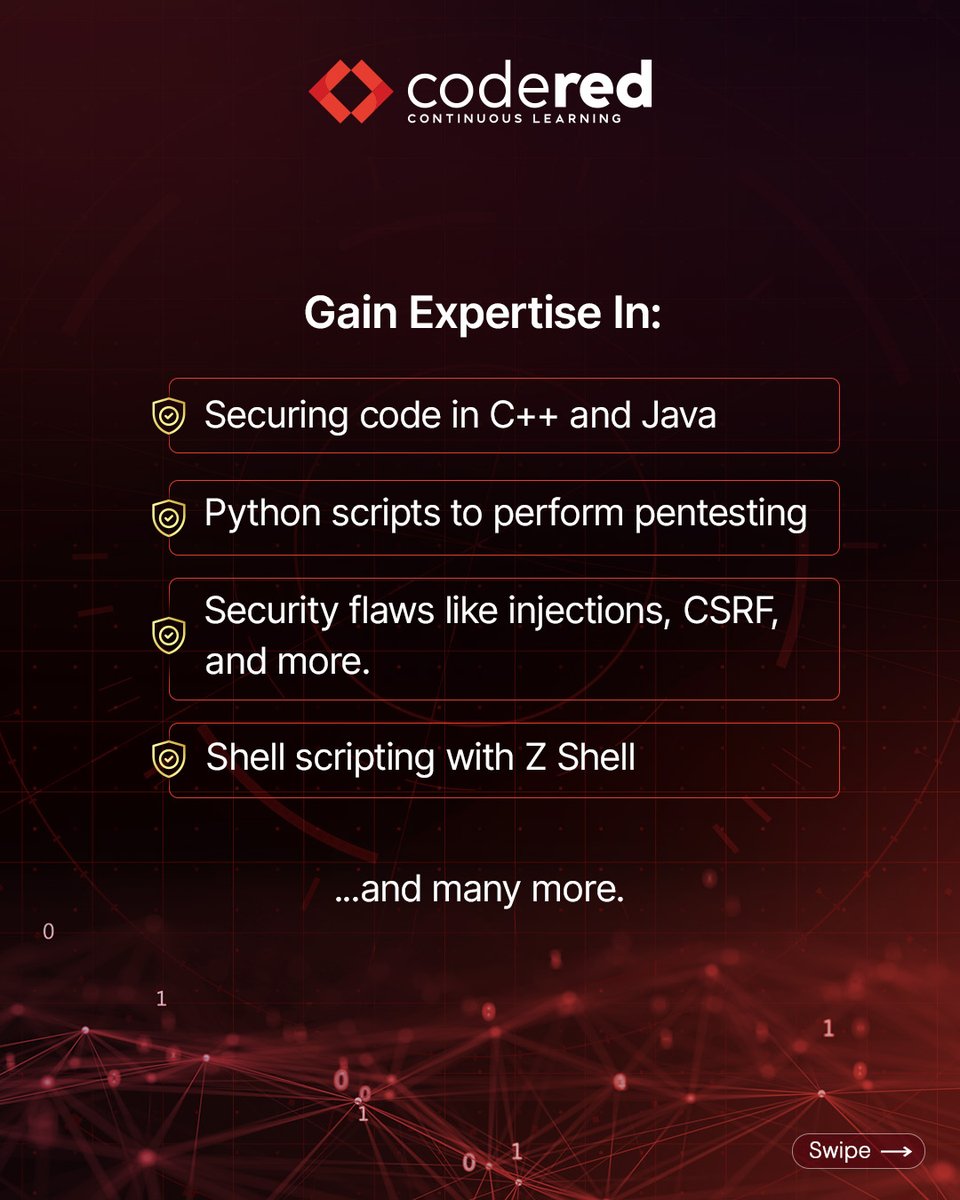 CodeRed_Pro's tweet photo. Get your edge in ethical hacking 💻⚡

Learn to write scripts, find flaws, and build exploits with CodeRed’s Programming for Ethical Hackers.🔐 

Upgrade your offensive skills now 🔗 https://t.co/agK9wdnTlk

#Cybersecurity #EthicalHacking #Programming #SecureCoding #Pentesting #InfoSec #Python #CPlusPlus #TechSkills #CodeRed