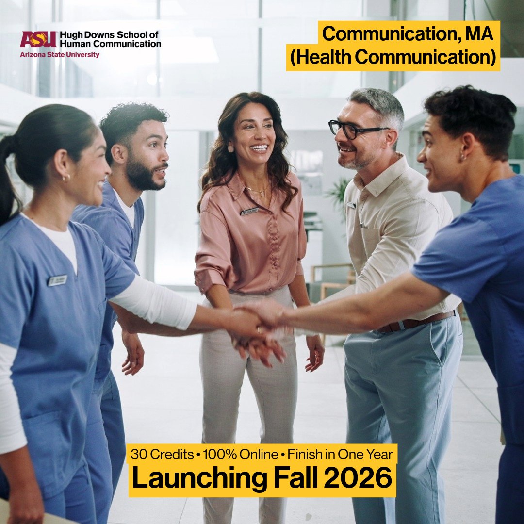 asuhdshc's tweet photo. The Hugh Downs School is launching a new Health Communication concentration in its online MA program beginning fall 2026. 🔱

✔ 100% online
✔ Finish in as little as 1 year
Learn more: https://t.co/mSpXX3D0rr https://t.co/ovDCaw8KJy