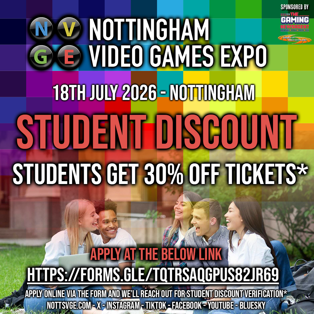 NottsVge's tweet photo. 🚨Are you a student? Wanting to attend Nottingham Video Games Expo on the 18th July?🚨

Join us with a full #indiegames exhibition, #retrogaming, classic systems exhibtion, special guests and vendors! https://t.co/F81JAo2Jv3