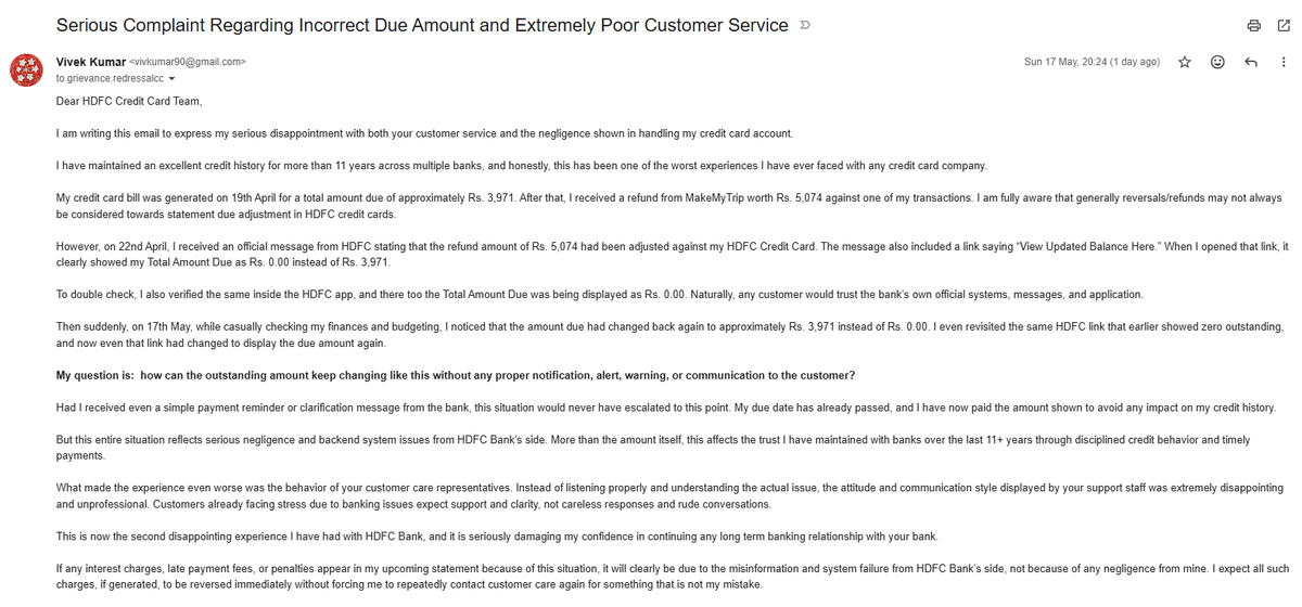 GamerViv's tweet photo. @HDFC_Bank @RBI  Worst customer service. My entire credit trust of 11 years with multiple banks has been broken because of HDFC Bank’s negligence and poor handling of my credit card account. #hdfcbank #bankingcomplaint #consumerrights #cibilscore https://t.co/UPUKy4SKZh