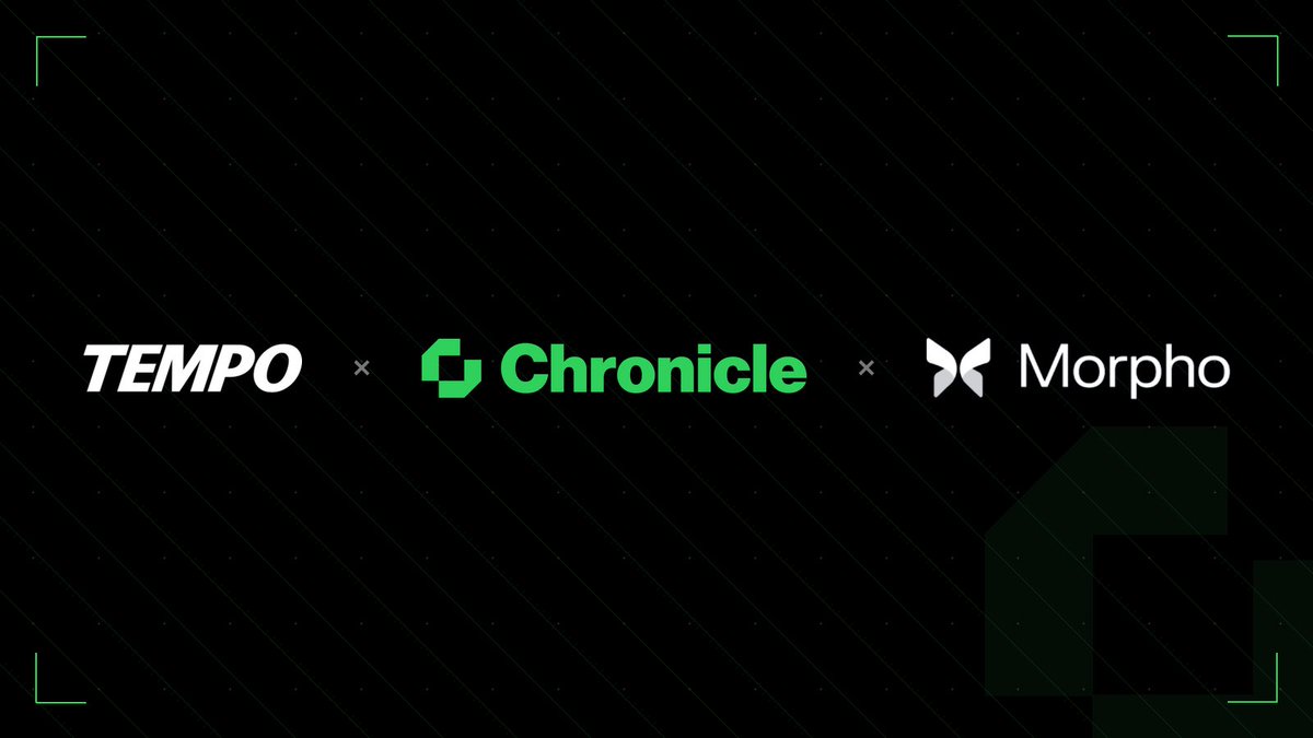 ChronicleLabs's tweet photo. Chronicle is now an oracle partner for @tempo, providing price data for assets starting with pathUSD. 
With Chronicle feeds in place, pathUSD is ready to be supported across @Morpho Markets, making it available to risk curators such as @gauntlet_xyz and @SentoraHQ to list in their vaults.