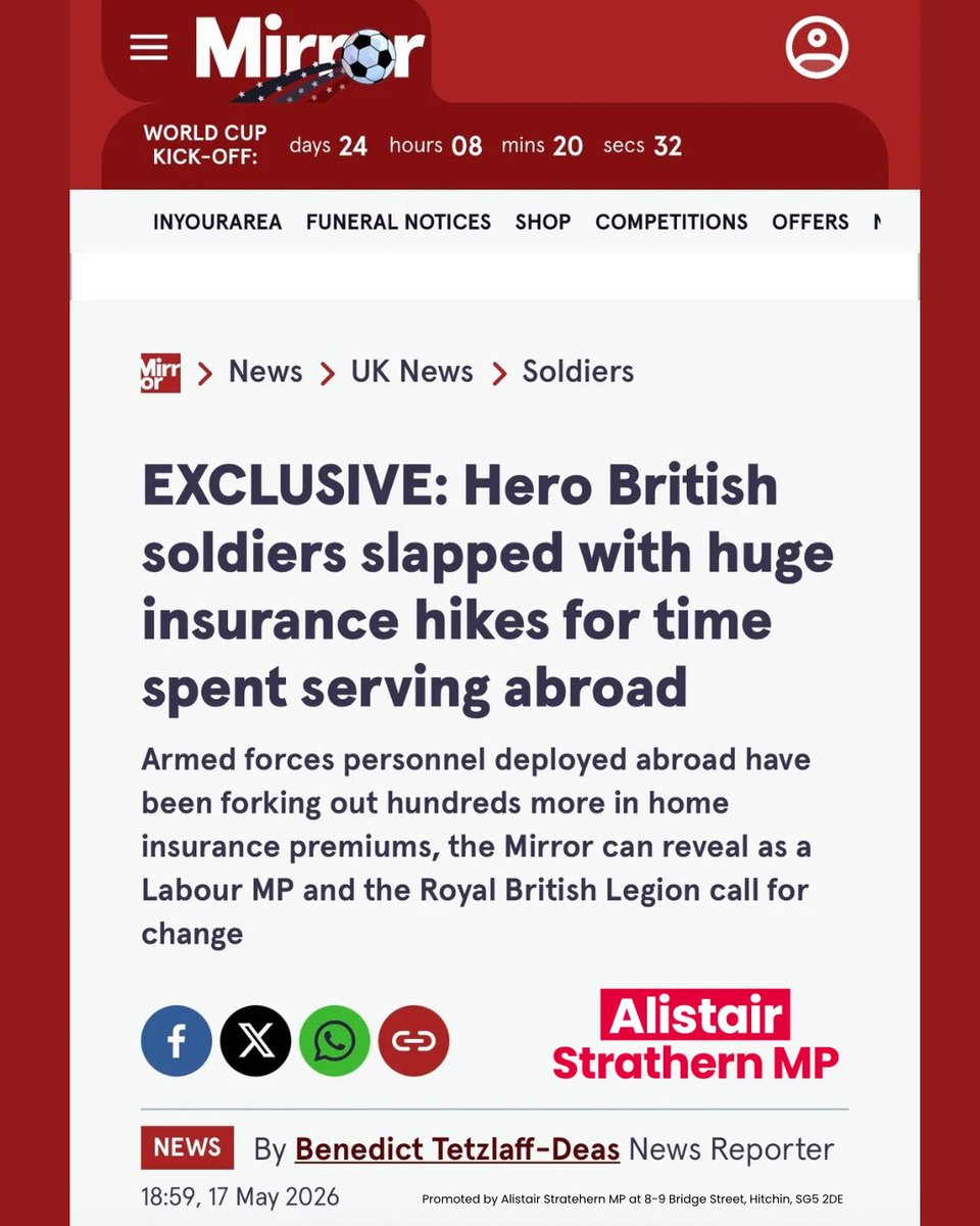 alistrathern's tweet photo. Armed Forces Covenant signatories commit to ensuring no service personnel are disadvantaged by their service.

But it’s clear many home insurers weren’t living up to this.

I’m glad following our campaign many have now changed polices, but the remainder must now put this right ✅ https://t.co/O0D8eRnvL7