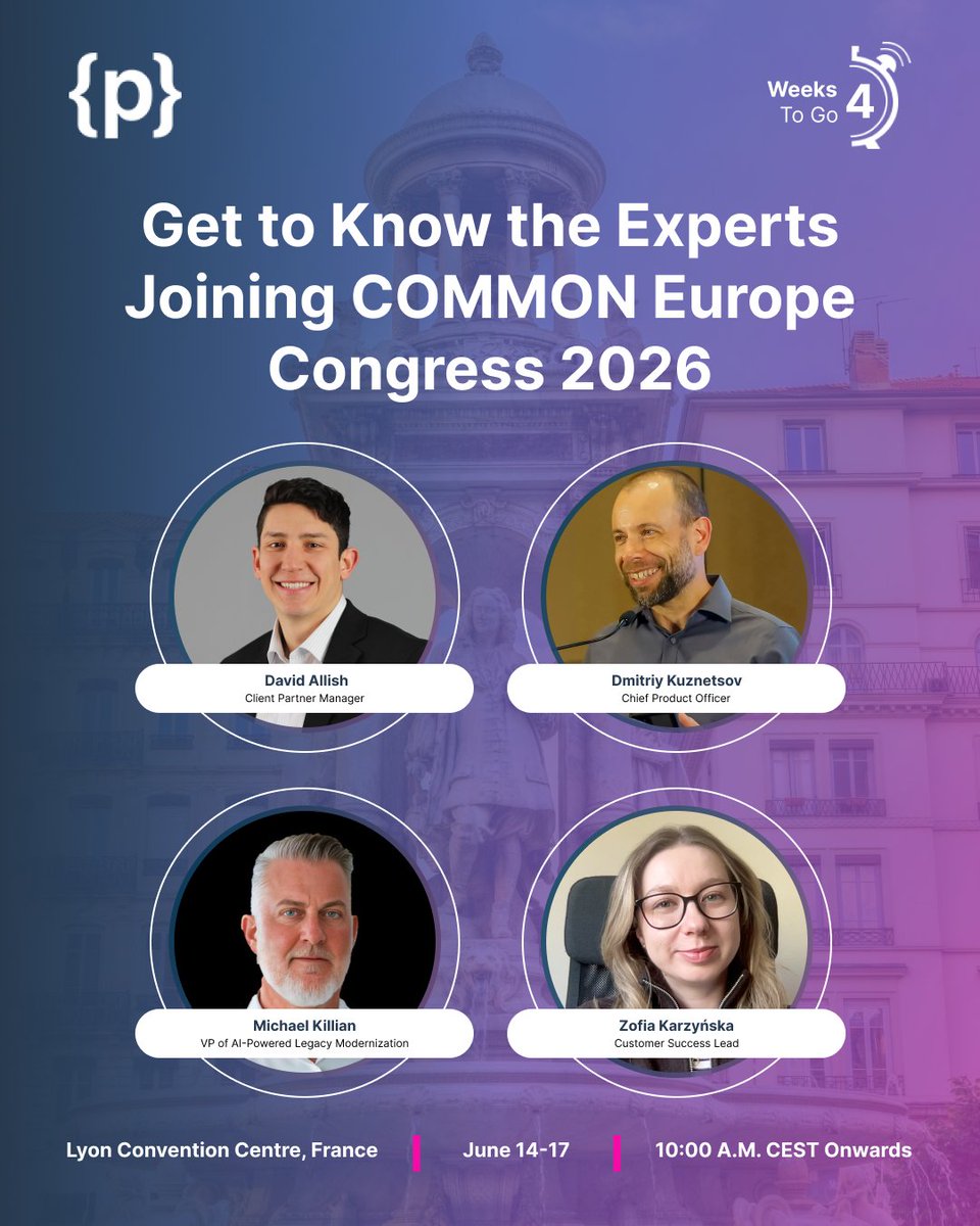 programmersio's tweet photo. Meet the https://t.co/NXgkjQAaIZ team at COMMON Europe Congress 2026!

Connect with David Allish, Dmitriy Kuznetsov, Michael Killian &amp; Zofia Karzyńska.

#COMMONEurope #IBMi #IBMiModernization #TechConference https://t.co/1xTzuoL0ux