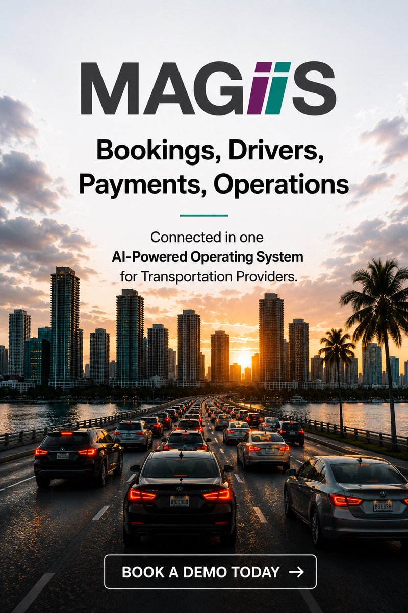 MAGIISTP's tweet photo. One platform. Every operation.

MAGIIS connects bookings, drivers, payments, and operations with AI.

Book a demo today: https://t.co/UAsWtnsJ5E

#groundtransportation #TransportationTechnology #BusinessAutomation #LuxuryTransportation https://t.co/LWXD1rAACM