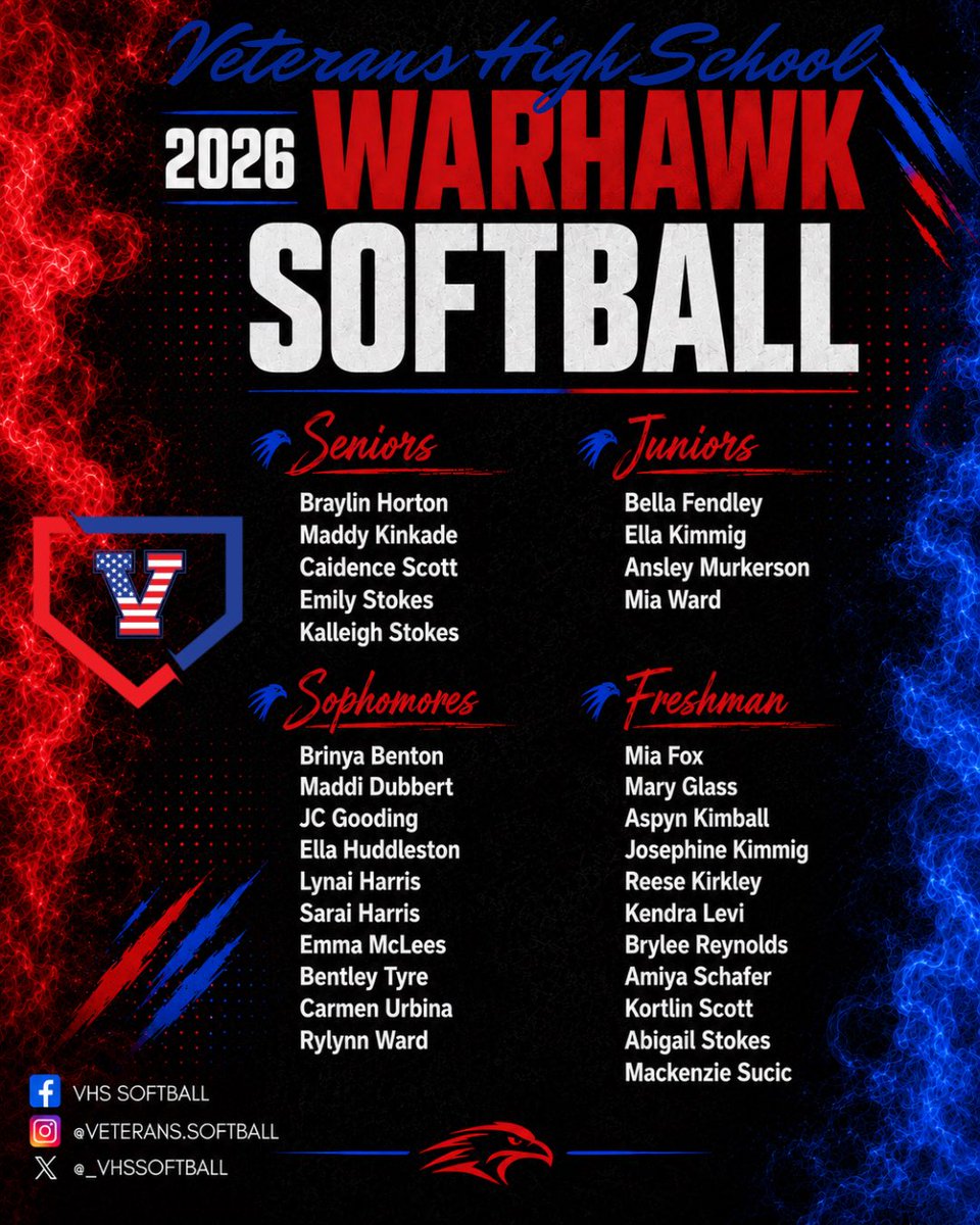 _VHSSoftball's tweet photo. Congratulations to the 2026-2027 Veterans High Warhawks Softball team! 🥎❤️💙
#GoWarhawks | #VHSSB26 https://t.co/e92Yo8ZlNC