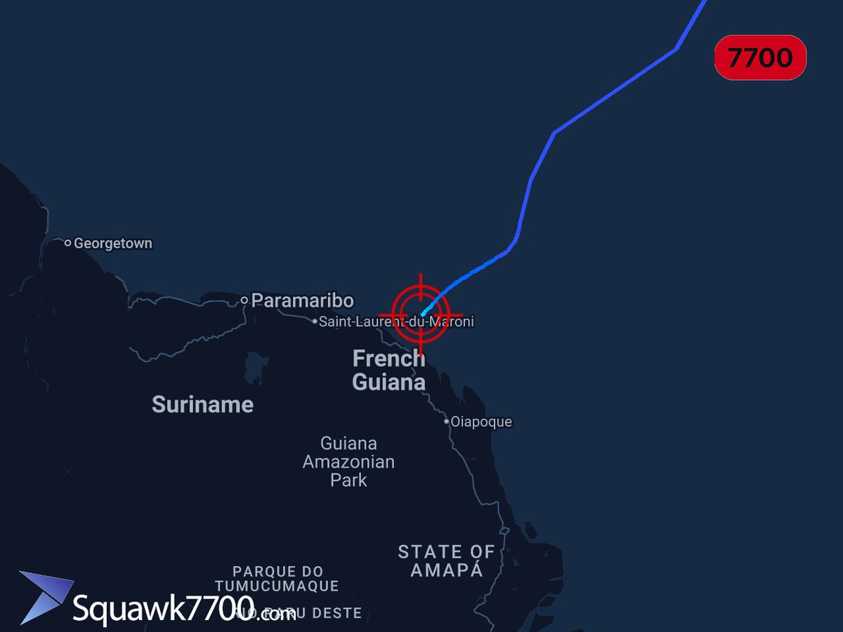 Squawk7700com's tweet photo. [SQ7700]
Operator: Air France
Flight: AF836 / AFR836
Aircraft: B77W (F-GZNG)
  Boeing 777-300ER
Route: CDG → CAY
  From Paris Charles de Gaulle, France
  To Félix Eboué Airport, French Guiana

For the detailed information, access https://t.co/dotLzOZZKX

#squawk7700 #AF836 #FGZNG