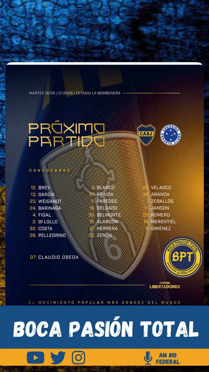 BocaPasionTotal's tweet photo. 📋LISTA CONCENTRADOS #Boca vs Cruzeiro (MAR 21.30)
✅#Giménez, #Janson
❌#Bareiro, #Ascacíbar, #Cavani, #Palacios
#LAINFODEBOCA @PampaAranda @FlechaBusok https://t.co/RNjexv7cbv