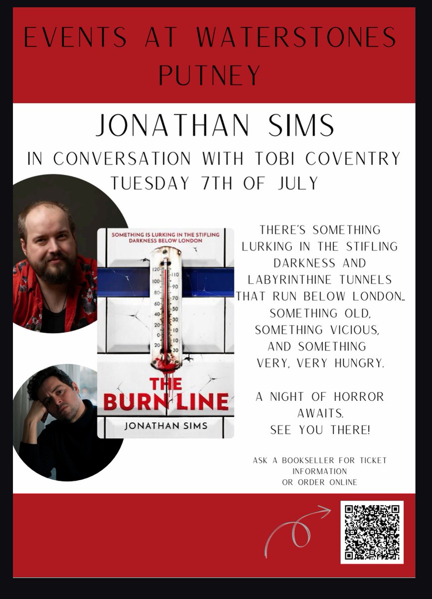WStonesPutney's tweet photo. Join us for the release of The Burn Line from author/creator of the horror podcast #TheMagnusArchives Jonathan Sims, who will be in conversation with author Tobi Coventry on Tues 7th July at 19.00.
Tickets available in the link below -
https://t.co/HlavfZfPmF https://t.co/hy42uX1GvX
