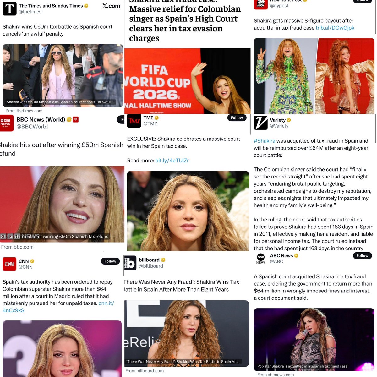 kewchiy's tweet photo. Shakira takes over global news websites pertaining to her massive win against the Spanish treasury.

After 8 years of struggle to prove her innocence, and settling out of court to move awn in life, Shakira finally braved through and won a nasty case.

She will be paid €66M. https://t.co/iuCa7jJBBB