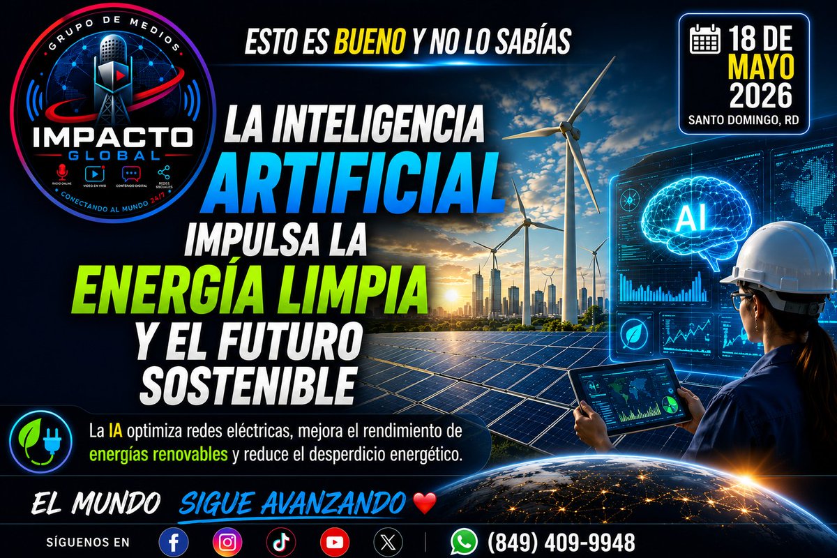 ImpactoGlobalR1's tweet photo. La inteligencia artificial está ayudando a acelerar la transición hacia energías más limpias y sostenibles en Europa y otras regiones del mundo. https://t.co/vETHIs29R9