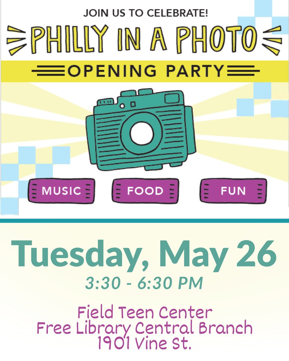 PHLPlanDevelop's tweet photo. Join us to celebrate the opening of our photo exhibit at the Field Teen Center!

Join us for music, food, and fun and view a gallery and digital display of over 100 entries from teens all across Philly.

The presentation of winning photos by age group will take place at 5:30pm. https://t.co/ioeCczDd1M
