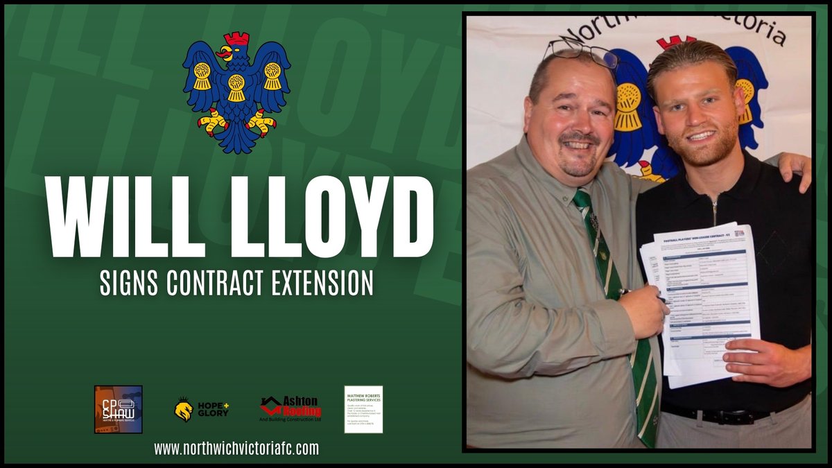 NorthwichVicsFC's tweet photo. 𝐖𝐈𝐋𝐋 𝐋𝐋𝐎𝐘𝐃 𝐒𝐈𝐆𝐍𝐒 𝐍𝐄𝐖 𝐎𝐍𝐄-𝐘𝐄𝐀𝐑 𝐄𝐗𝐓𝐄𝐍𝐒𝐈𝐎𝐍!

We are thrilled to announce that Supporters’ & Players’ Player of the Year, Will Lloyd, has signed a 1-year contract extension with the Vics!

"Turned down higher offers to stay." "Vital to what we want to do,” says Manager, Lee Duckworth.

𝐑𝐄𝐀𝐃 𝐓𝐇𝐄 𝐅𝐔𝐋𝐋 𝐀𝐑𝐓𝐈𝐂𝐋𝐄 𝐇𝐄𝐑𝐄
👉 https://t.co/sTbanu1Vaz

#NVFC | #UpTheVics | @MidlandLeague