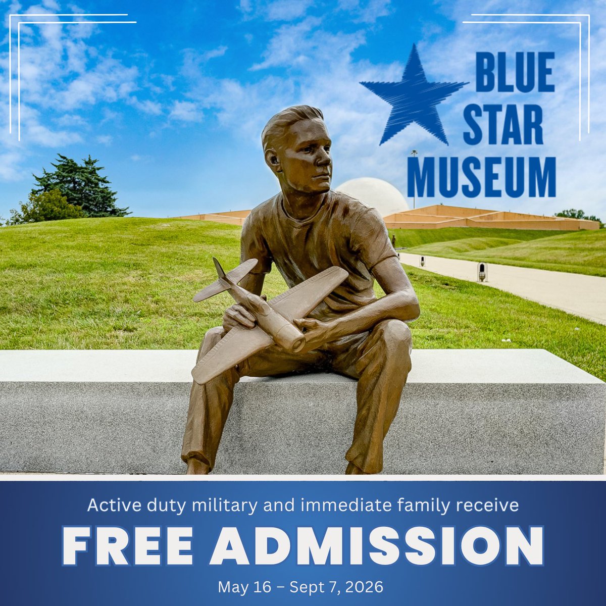 armstrongspace's tweet photo. Now through Labor Day, the museum is offering FREE ADMISSION to active duty military and their immediate family as part of the Blue Star Museum program. 

Our museum is just one of hundreds of museums who participate in this amazing nationwide program. https://t.co/DnMJxiLhYT