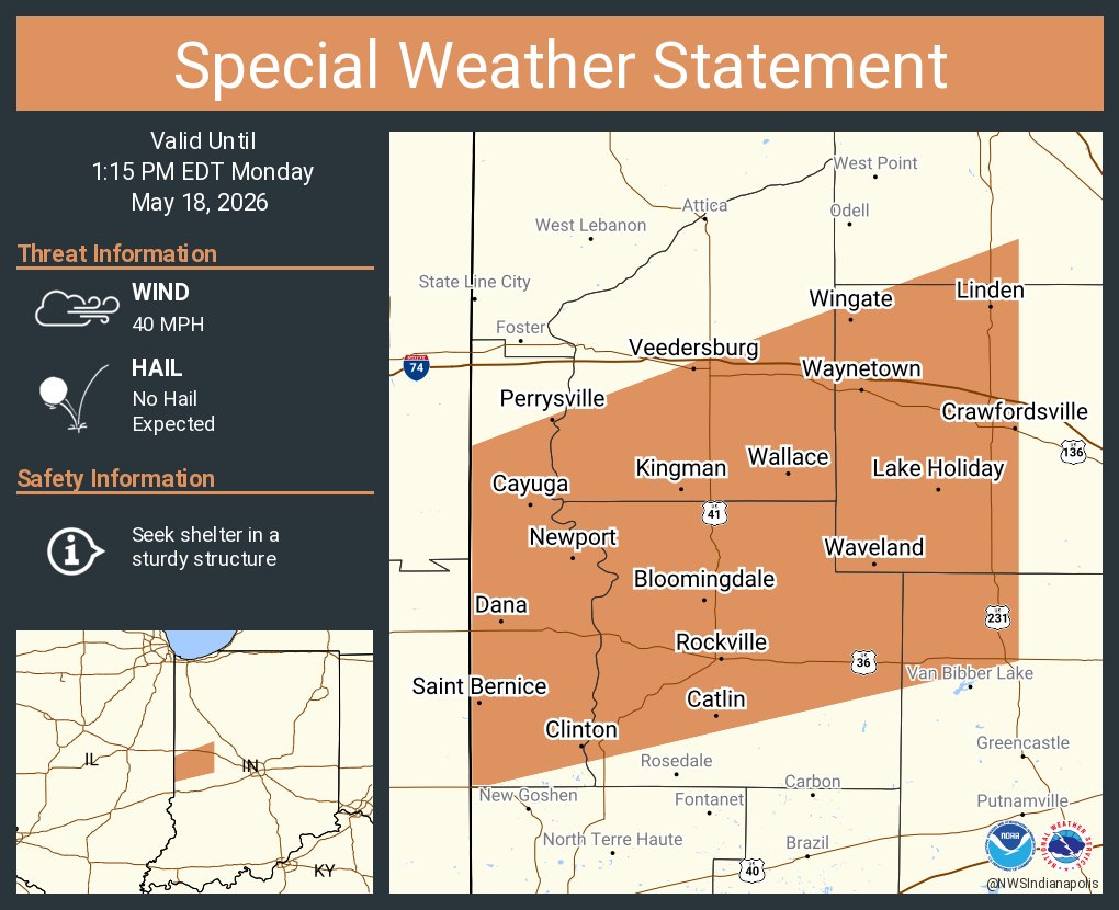 A special weather statement has been issued for Crawfordsville IN ...